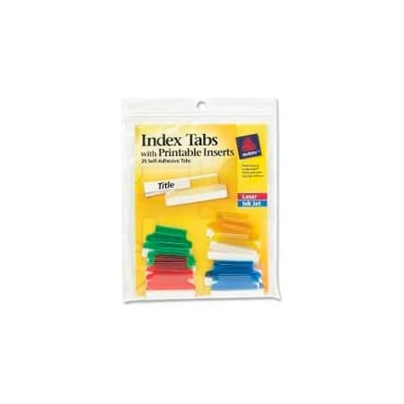 Avery Avery Self-Adhesive Index Tabs with Printable Inserts, 1" Width, Assorted, 25 Tabs/Pack 16219